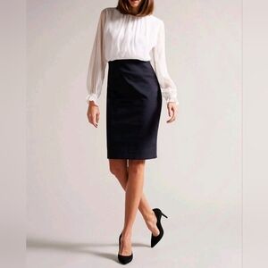 TED BAKER Navy Lizzata Exaggerated Sleeve Detail Dress $315 SZ 1 US 4 NWT Blue